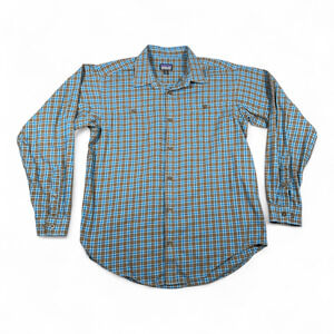 Patagonia Shirt Adult MEDIUM Blue Green Plaid Flannel Organic Cotton Outdoor
